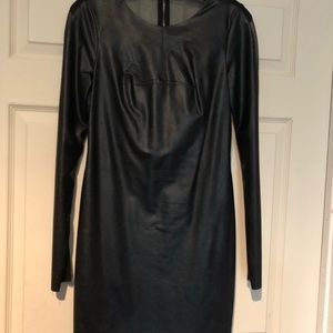 Black leather Bcbg dress with mesh back detail.